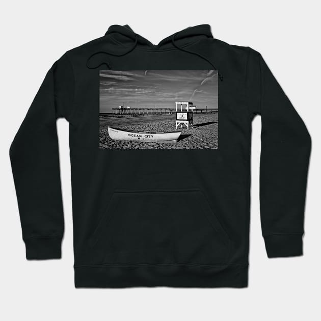 A Beach Scene In Black And White Hoodie by JimDeFazioPhotography